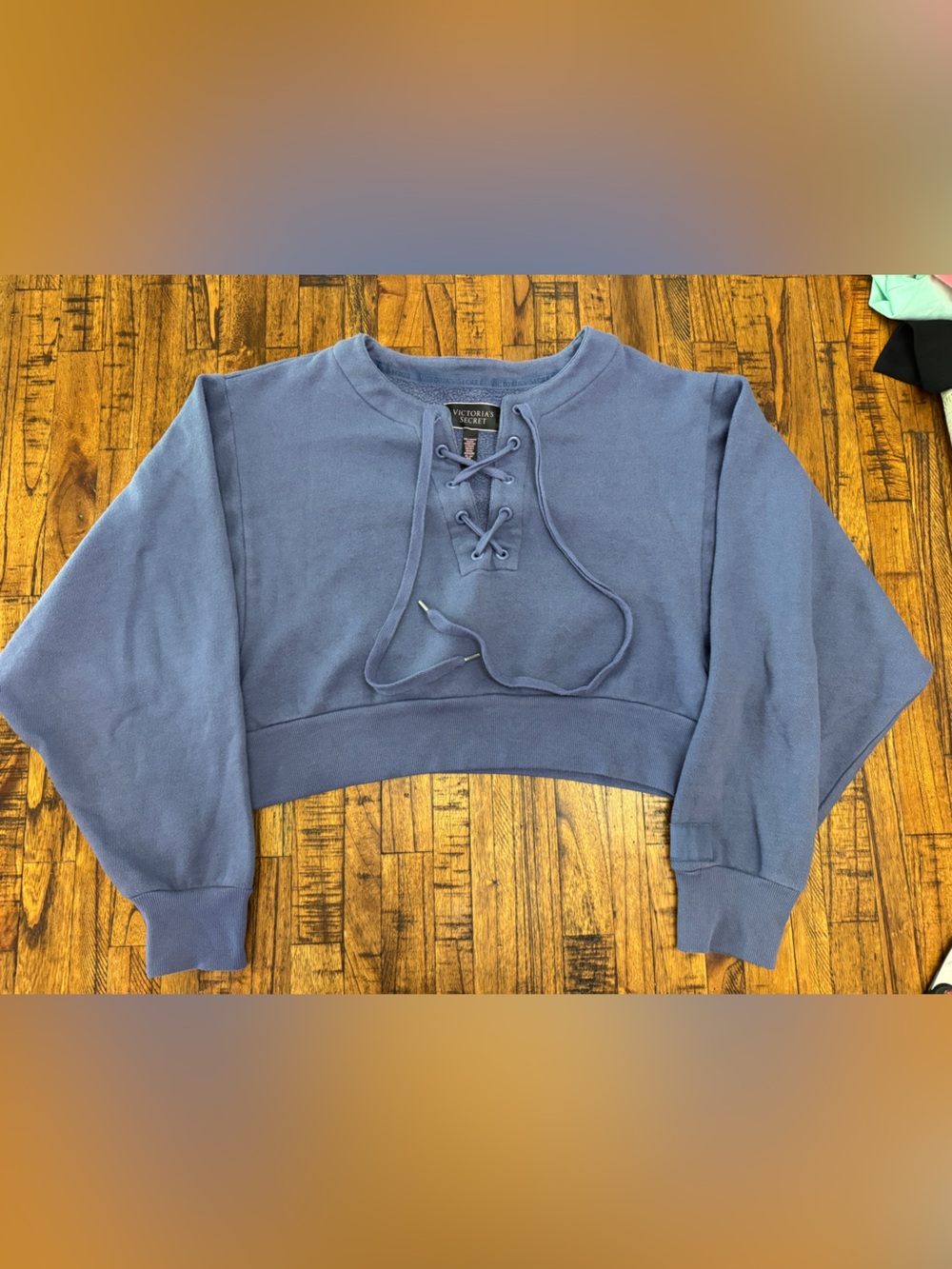 Victoria's Secret Lace-Up Cropped Sweatshirt - Dusty Blue Size XS